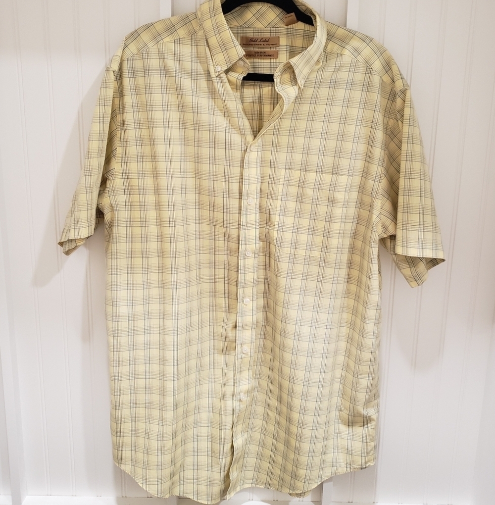 RoundTree & Yorke Large Tall Short Sleeve Yellow  Blue Plaid Button Down Shirt